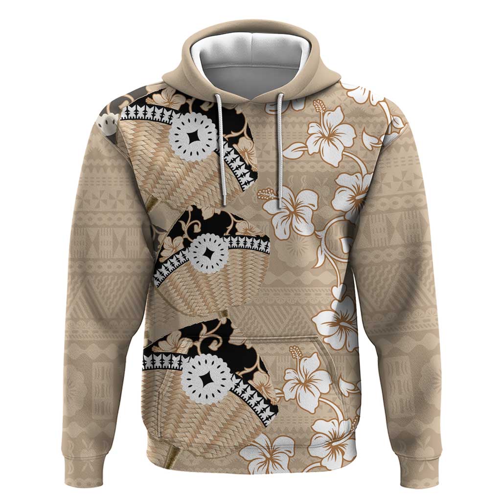 Bula Fiji Iri Buli Zip Hoodie Woven Fan With Fijian Tapa LT14 Pullover Hoodie Beige - Polynesian Pride