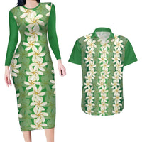 Ia Orana Tahiti Tiare Maori Seamless Style Couples Matching Long Sleeve Bodycon Dress and Hawaiian Shirt LT14 Green - Polynesian Pride