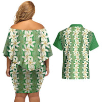 Ia Orana Tahiti Tiare Maori Seamless Style Couples Matching Off Shoulder Short Dress and Hawaiian Shirt LT14 - Polynesian Pride