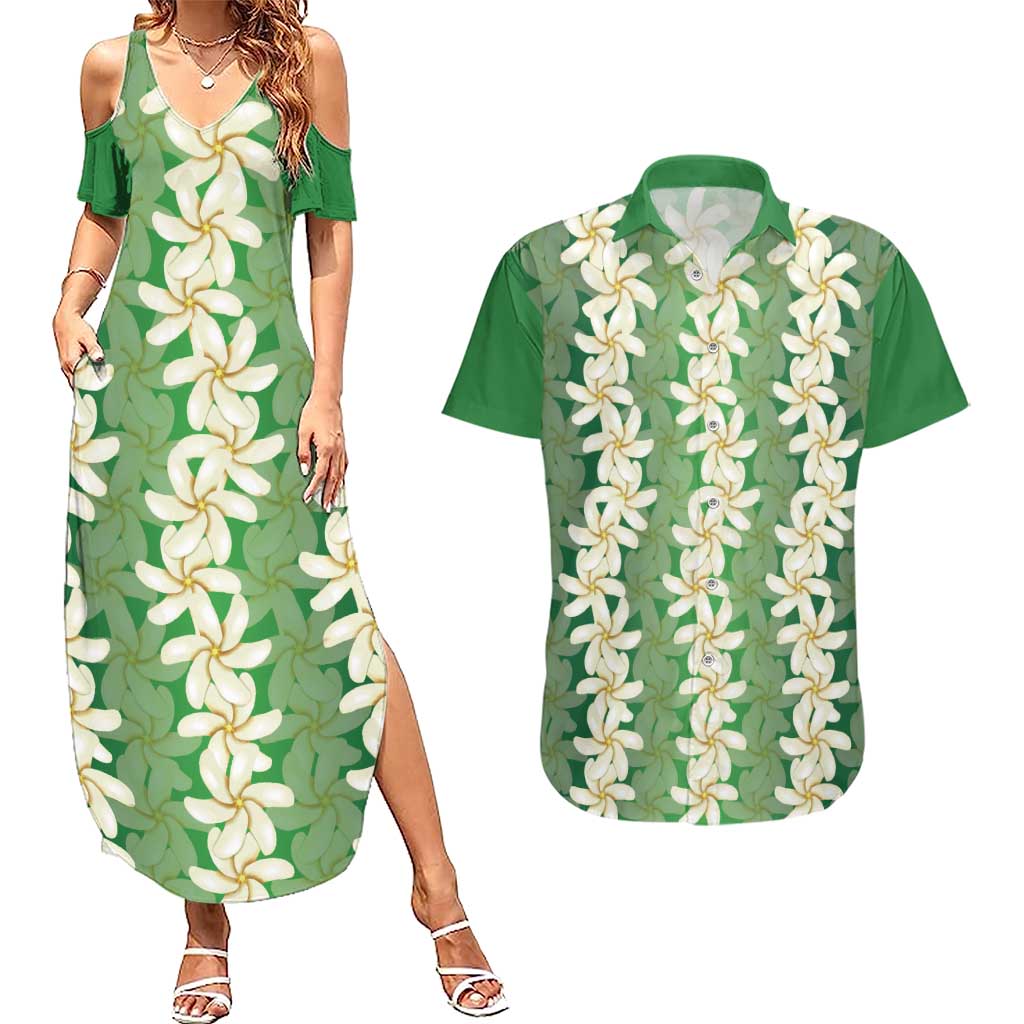 Ia Orana Tahiti Tiare Maori Seamless Style Couples Matching Summer Maxi Dress and Hawaiian Shirt LT14 Green - Polynesian Pride
