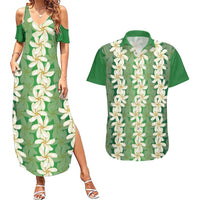 Ia Orana Tahiti Tiare Maori Seamless Style Couples Matching Summer Maxi Dress and Hawaiian Shirt LT14 Green - Polynesian Pride