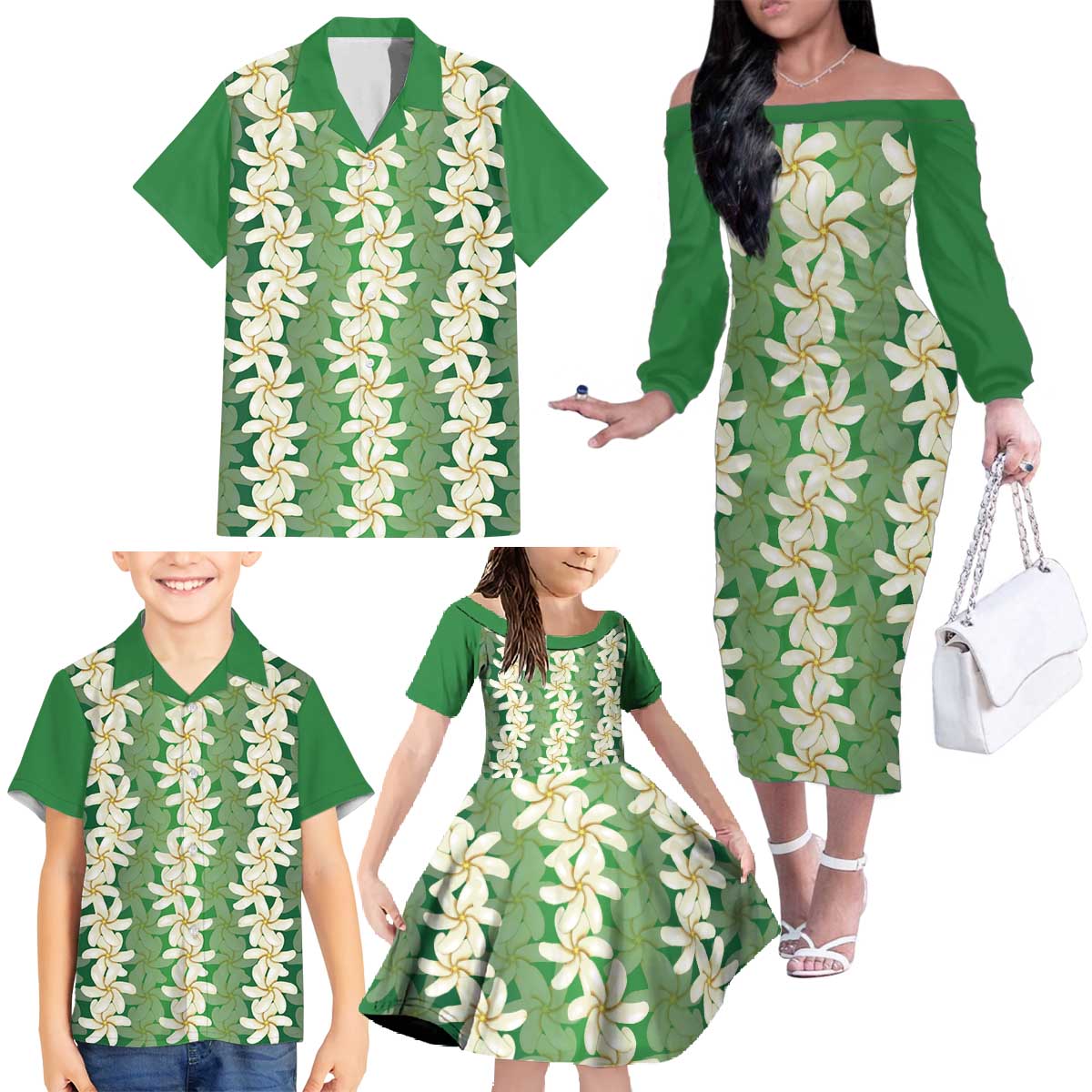 Ia Orana Tahiti Tiare Maori Seamless Style Family Matching Off The Shoulder Long Sleeve Dress and Hawaiian Shirt LT14 - Polynesian Pride
