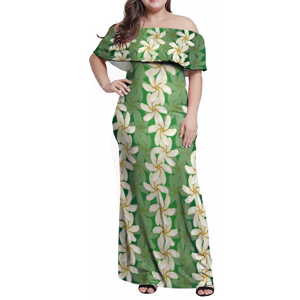Ia Orana Tahiti Tiare Maori Seamless Style Family Matching Off Shoulder Maxi Dress and Hawaiian Shirt LT14 Mom's Dress Green - Polynesian Pride