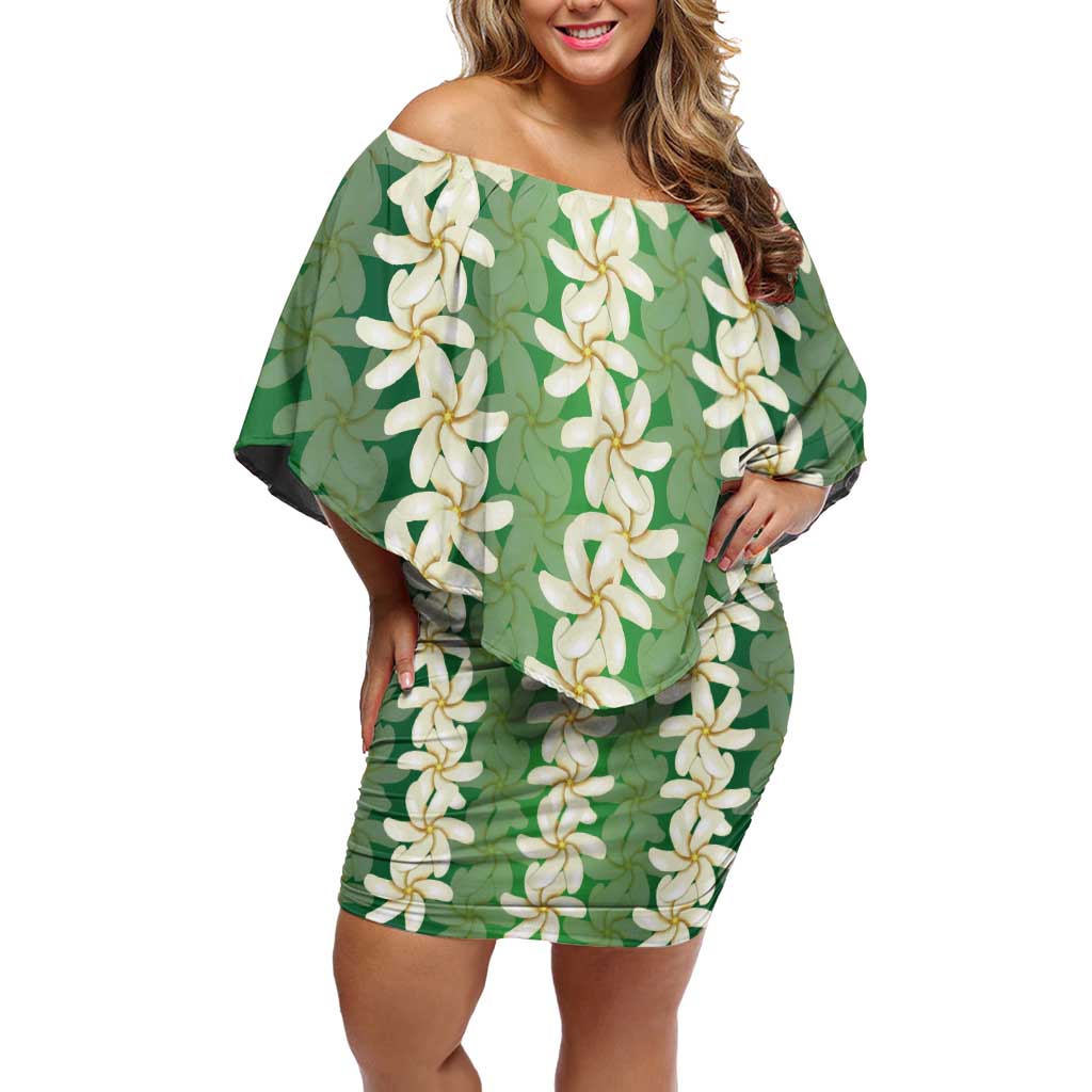 Ia Orana Tahiti Tiare Maori Seamless Style Family Matching Off Shoulder Short Dress and Hawaiian Shirt LT14 Mom's Dress Green - Polynesian Pride