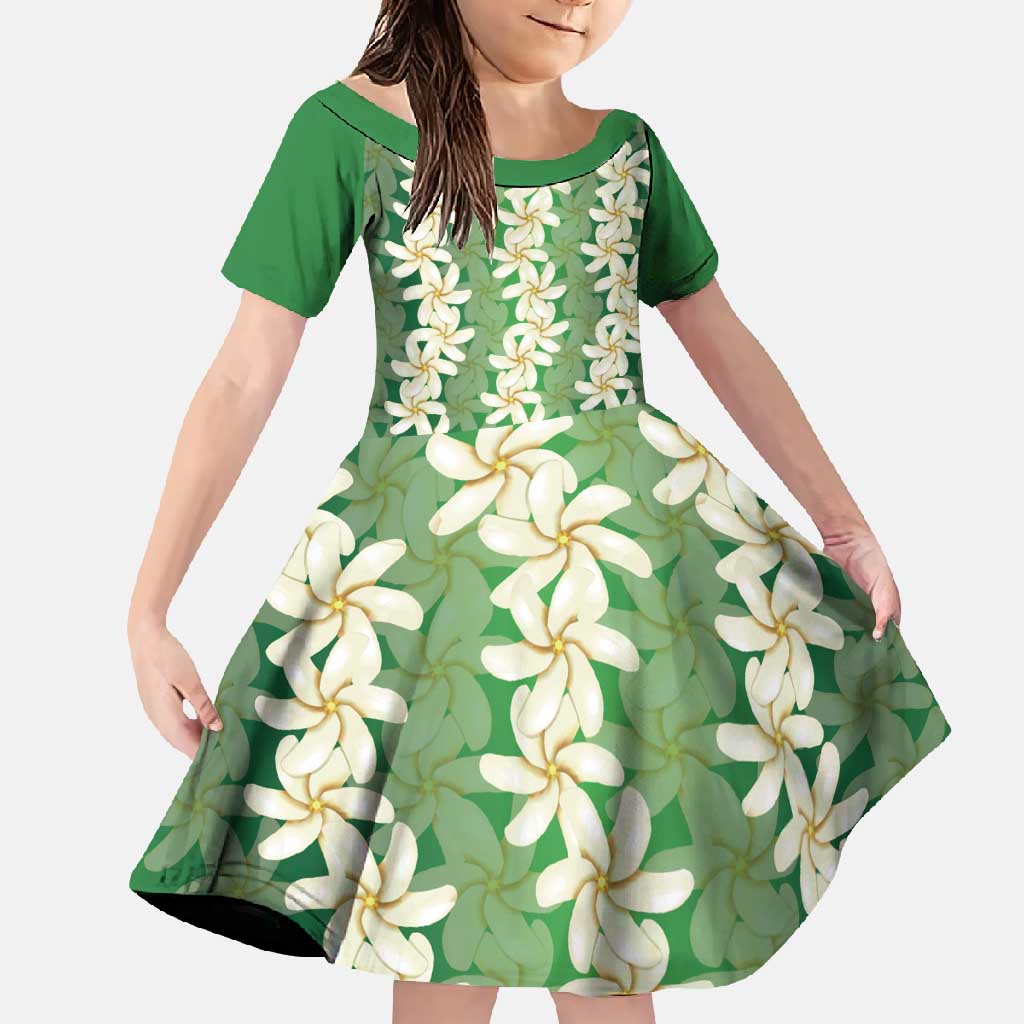 Ia Orana Tahiti Tiare Maori Seamless Style Family Matching Tank Maxi Dress and Hawaiian Shirt LT14 Daughter's Dress Green - Polynesian Pride