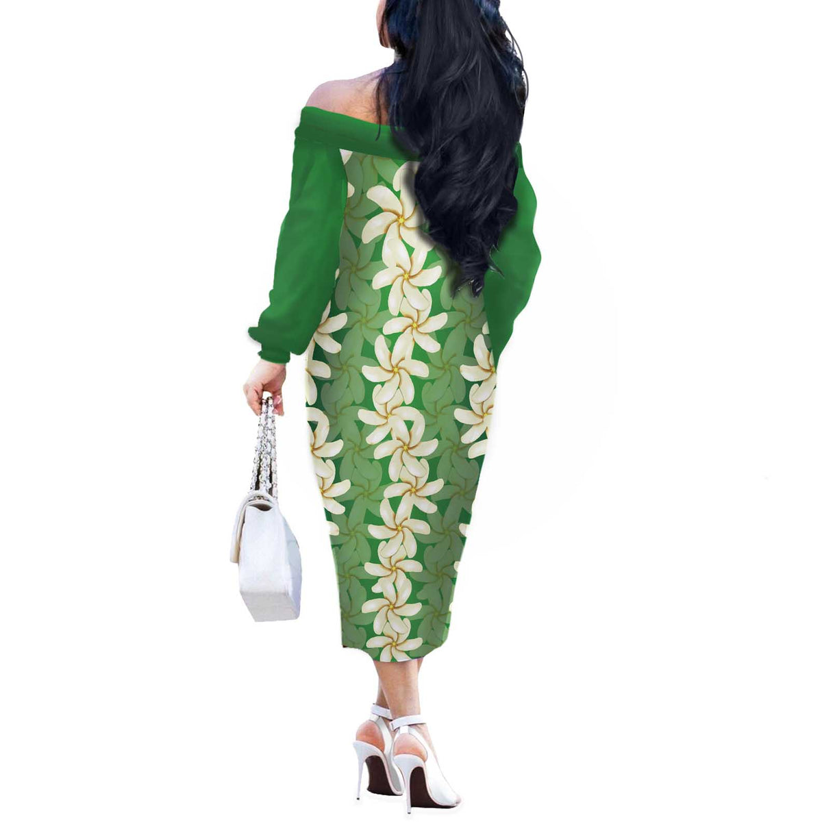 Ia Orana Tahiti Tiare Maori Seamless Style Off The Shoulder Long Sleeve Dress LT14 - Polynesian Pride