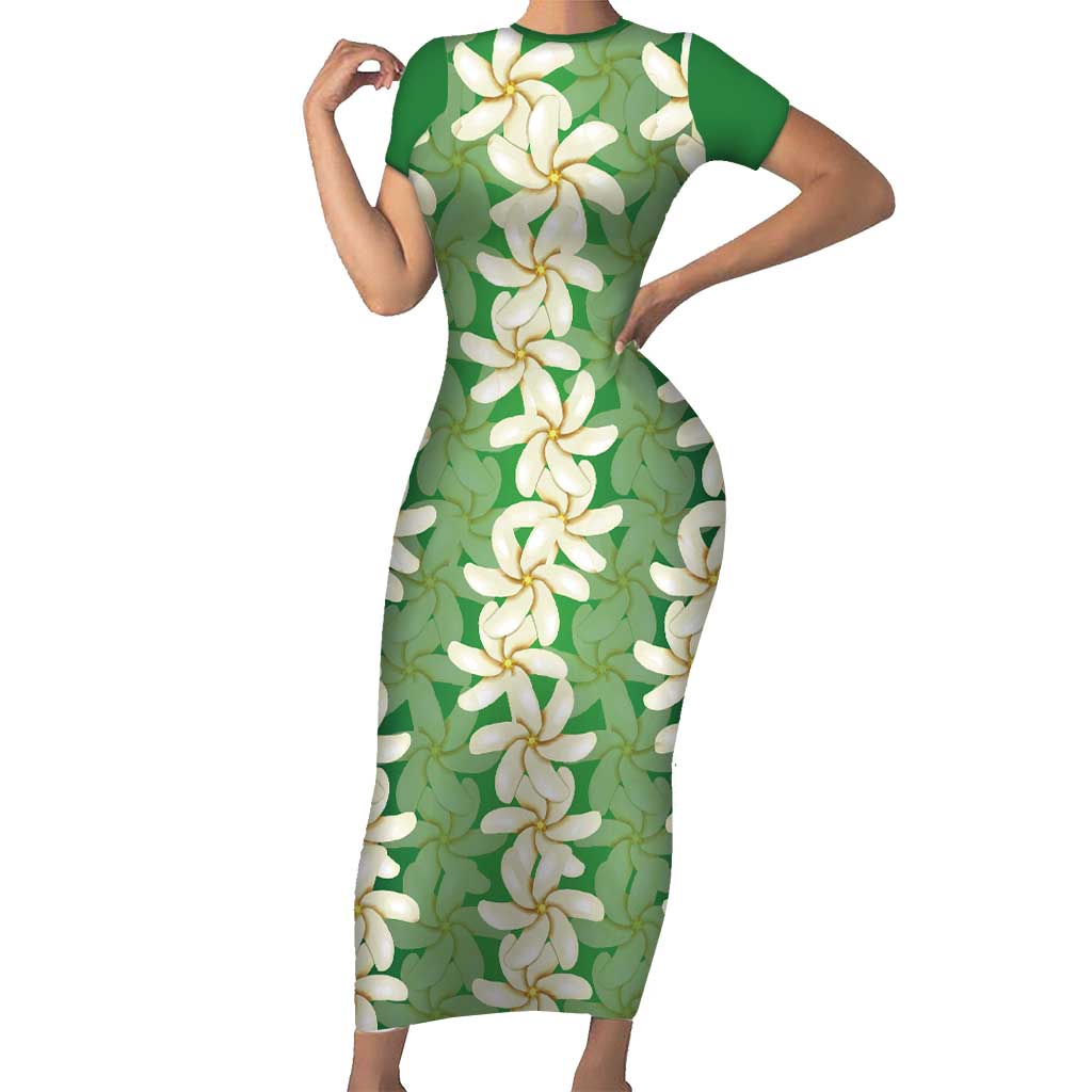 Ia Orana Tahiti Tiare Maori Seamless Style Short Sleeve Bodycon Dress LT14 Long Dress Green - Polynesian Pride