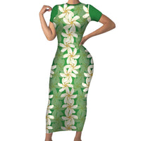 Ia Orana Tahiti Tiare Maori Seamless Style Short Sleeve Bodycon Dress LT14 Long Dress Green - Polynesian Pride