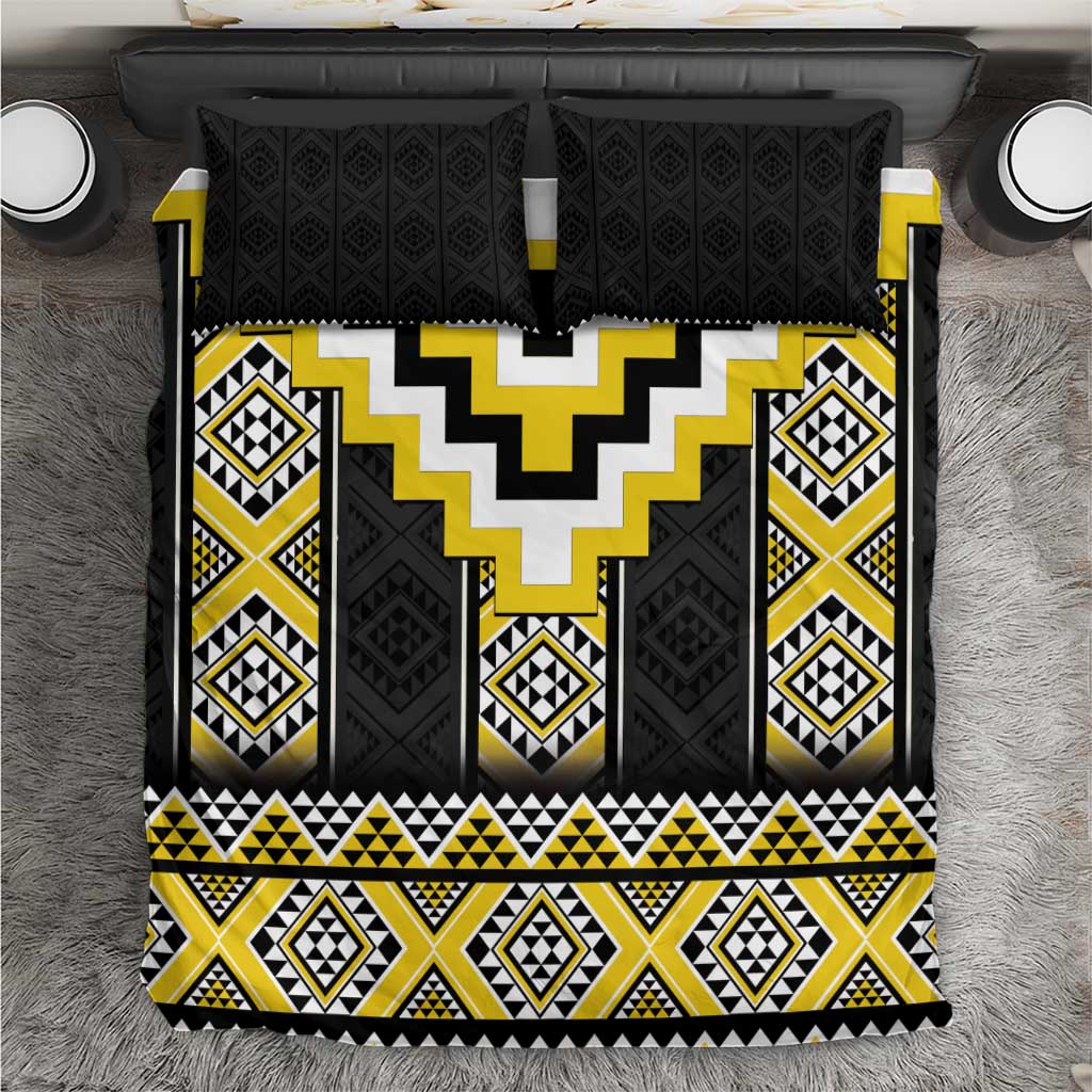 Yellow Taniko Aotearoa Bedding Set Niho Taniwha Mix Poutama LT14 Yellow - Polynesian Pride