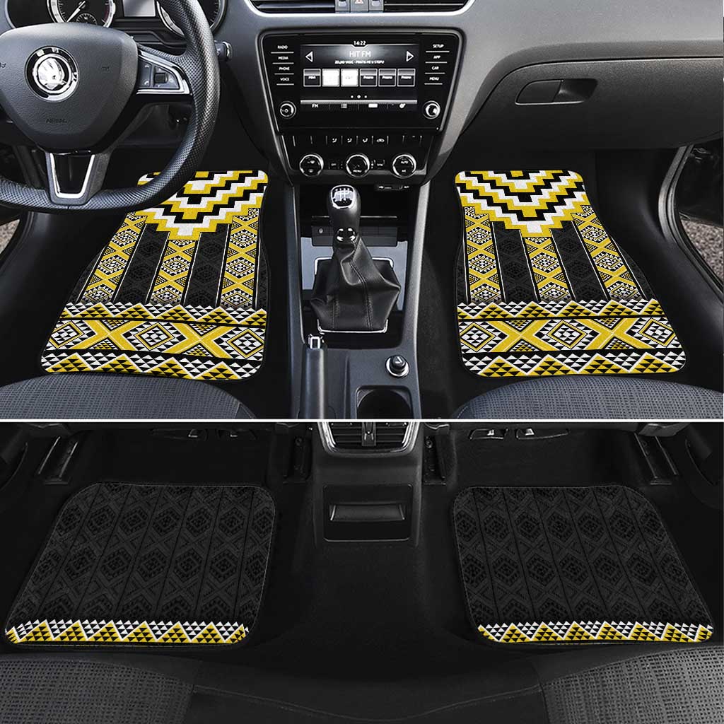 Yellow Taniko Aotearoa Car Mats Niho Taniwha Mix Poutama LT14 Set 4pcs Yellow - Polynesian Pride