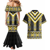 Yellow Taniko Aotearoa Couples Matching Mermaid Dress and Hawaiian Shirt Niho Taniwha Mix Poutama LT14 - Polynesian Pride