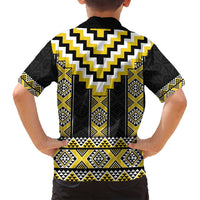 Yellow Taniko Aotearoa Family Matching Off Shoulder Short Dress and Hawaiian Shirt Niho Taniwha Mix Poutama LT14 - Polynesian Pride
