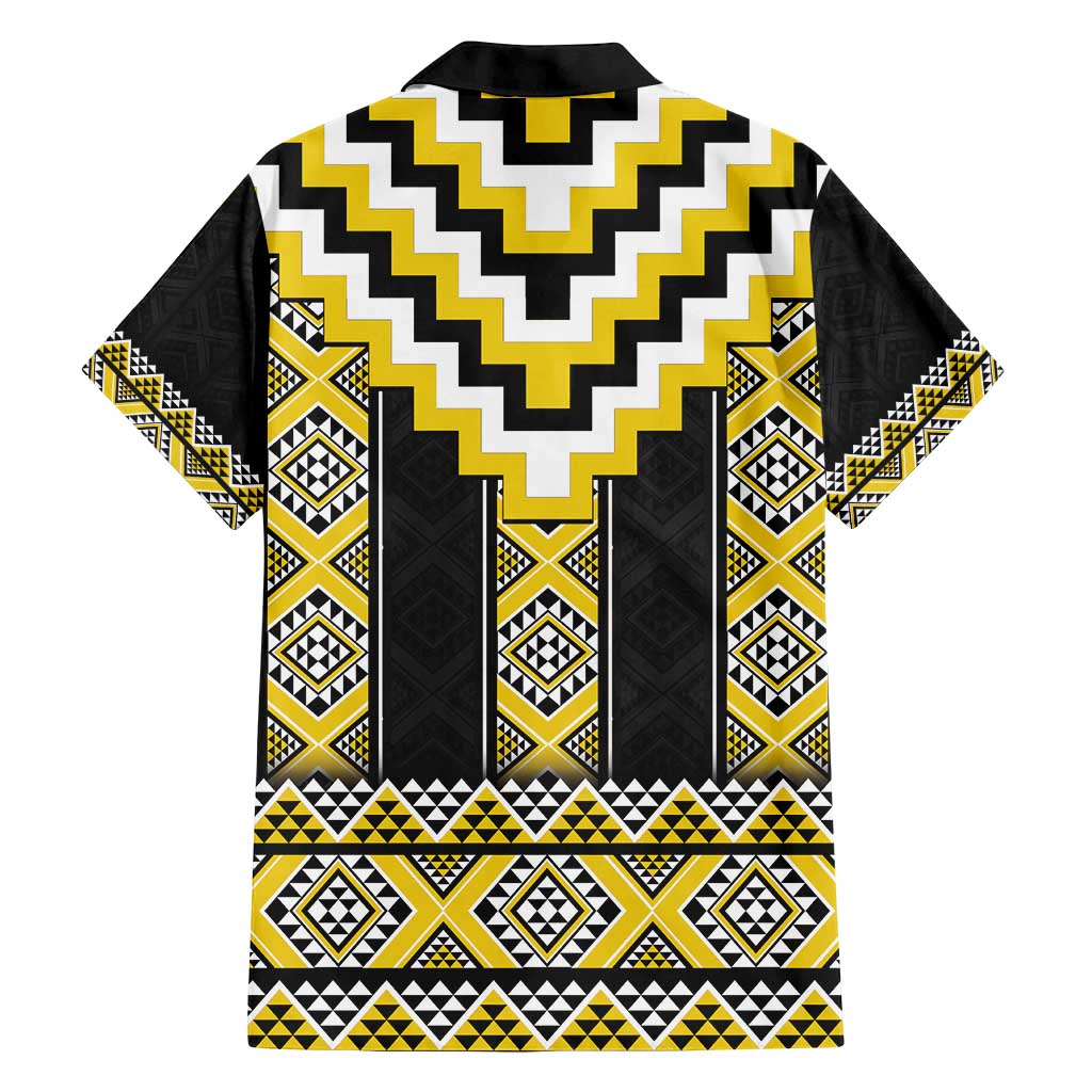 Yellow Taniko Aotearoa Family Matching Off Shoulder Short Dress and Hawaiian Shirt Niho Taniwha Mix Poutama LT14 - Polynesian Pride