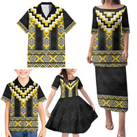 Yellow Taniko Aotearoa Family Matching Puletasi and Hawaiian Shirt Niho Taniwha Mix Poutama LT14 - Polynesian Pride