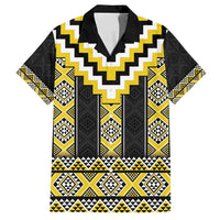 Yellow Taniko Aotearoa Family Matching Puletasi and Hawaiian Shirt Niho Taniwha Mix Poutama LT14 Dad's Shirt - Short Sleeve Yellow - Polynesian Pride