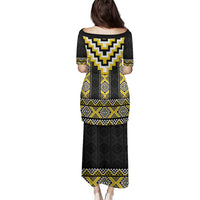 Yellow Taniko Aotearoa Family Matching Puletasi and Hawaiian Shirt Niho Taniwha Mix Poutama LT14 - Polynesian Pride