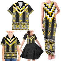 Yellow Taniko Aotearoa Family Matching Tank Maxi Dress and Hawaiian Shirt Niho Taniwha Mix Poutama LT14 - Polynesian Pride