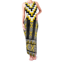 Yellow Taniko Aotearoa Family Matching Tank Maxi Dress and Hawaiian Shirt Niho Taniwha Mix Poutama LT14 Mom's Dress Yellow - Polynesian Pride