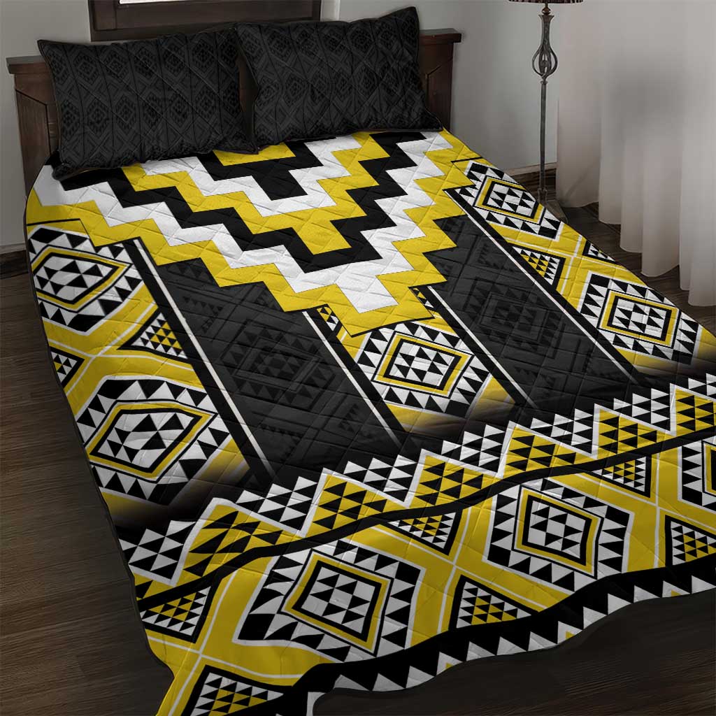 Yellow Taniko Aotearoa Quilt Bed Set Niho Taniwha Mix Poutama LT14 Yellow - Polynesian Pride