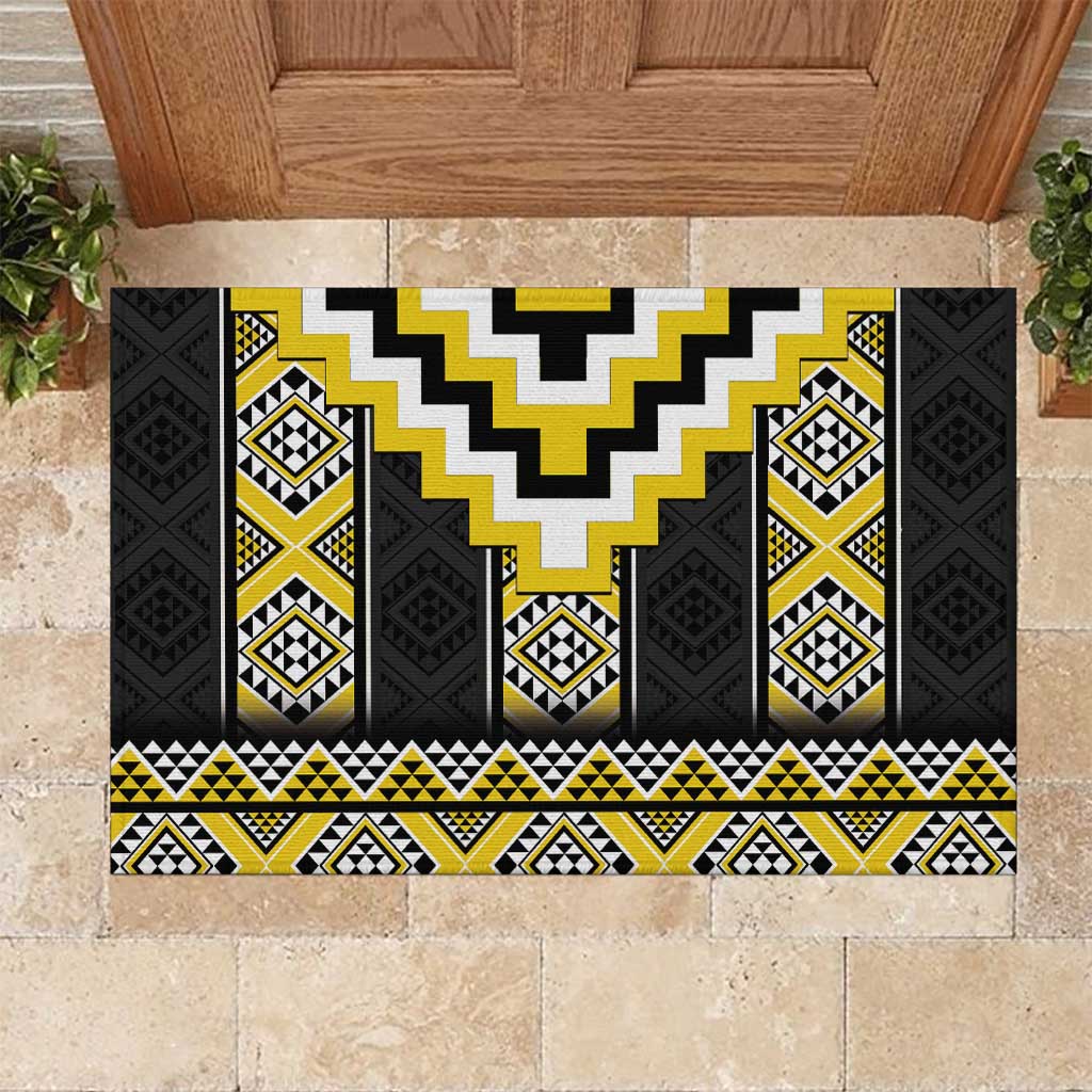 Yellow Taniko Aotearoa Rubber Doormat Niho Taniwha Mix Poutama LT14 Yellow - Polynesian Pride