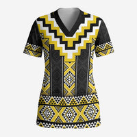 Yellow Taniko Aotearoa Scrub Top Niho Taniwha Mix Poutama - Polynesian Pride