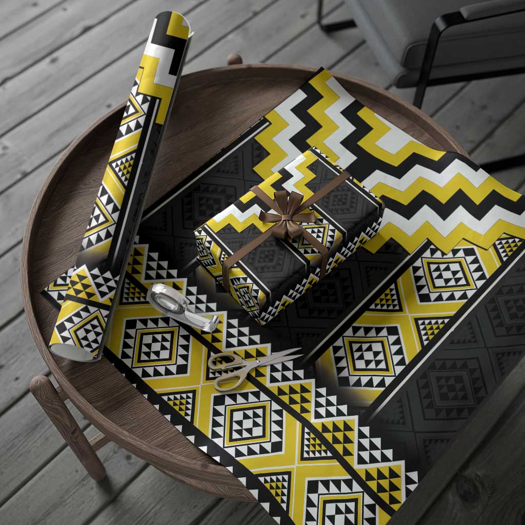 Yellow Taniko Aotearoa Wrapping Paper Niho Taniwha Mix Poutama LT14 - Polynesian Pride
