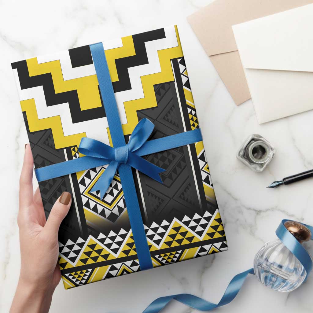 Yellow Taniko Aotearoa Wrapping Paper Niho Taniwha Mix Poutama LT14 - Polynesian Pride