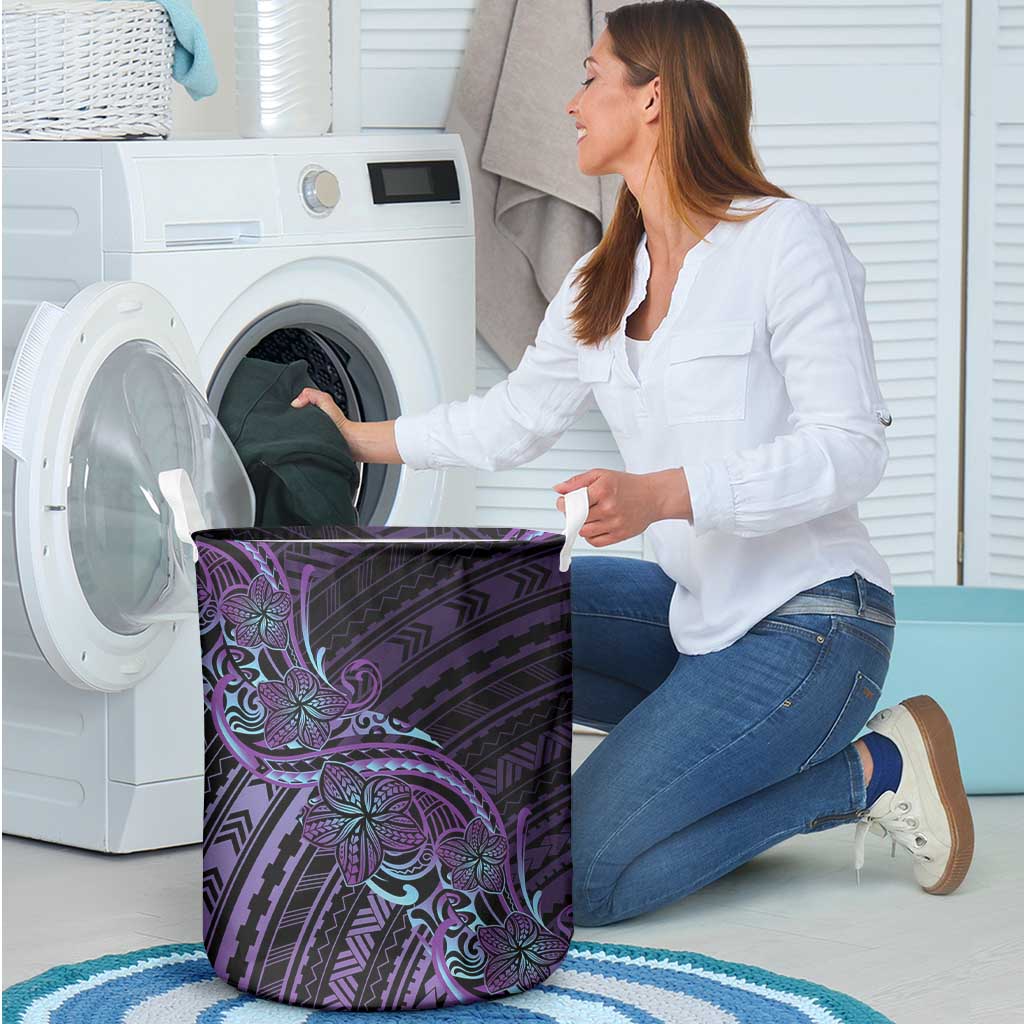 Teal Purple Polynesia Plumeria Tattoo Laundry Basket
