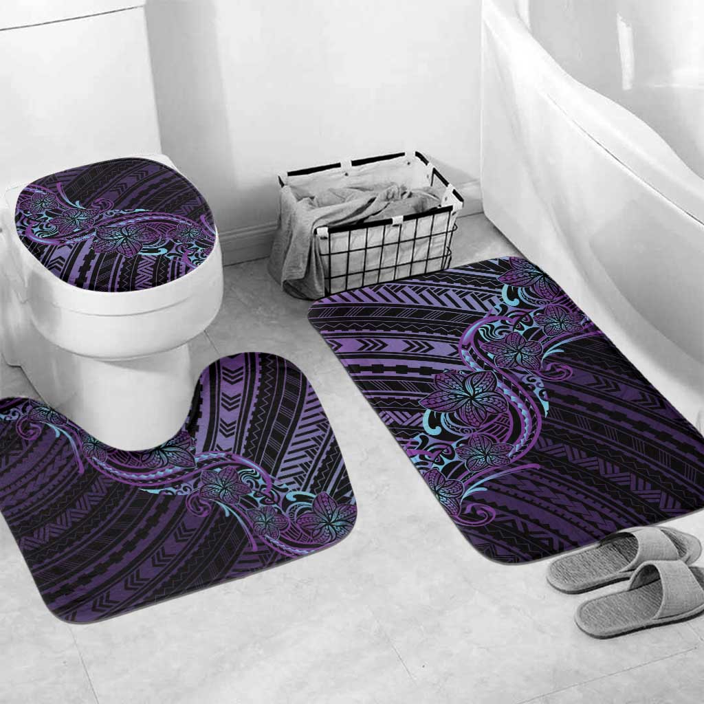 Teal Purple Polynesia Plumeria Tattoo Bathroom Set