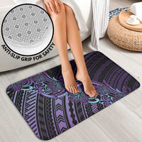 Teal Purple Polynesia Plumeria Tattoo Bathroom Set