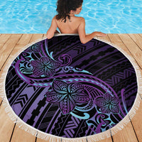 Teal Purple Polynesia Plumeria Tattoo Beach Blanket