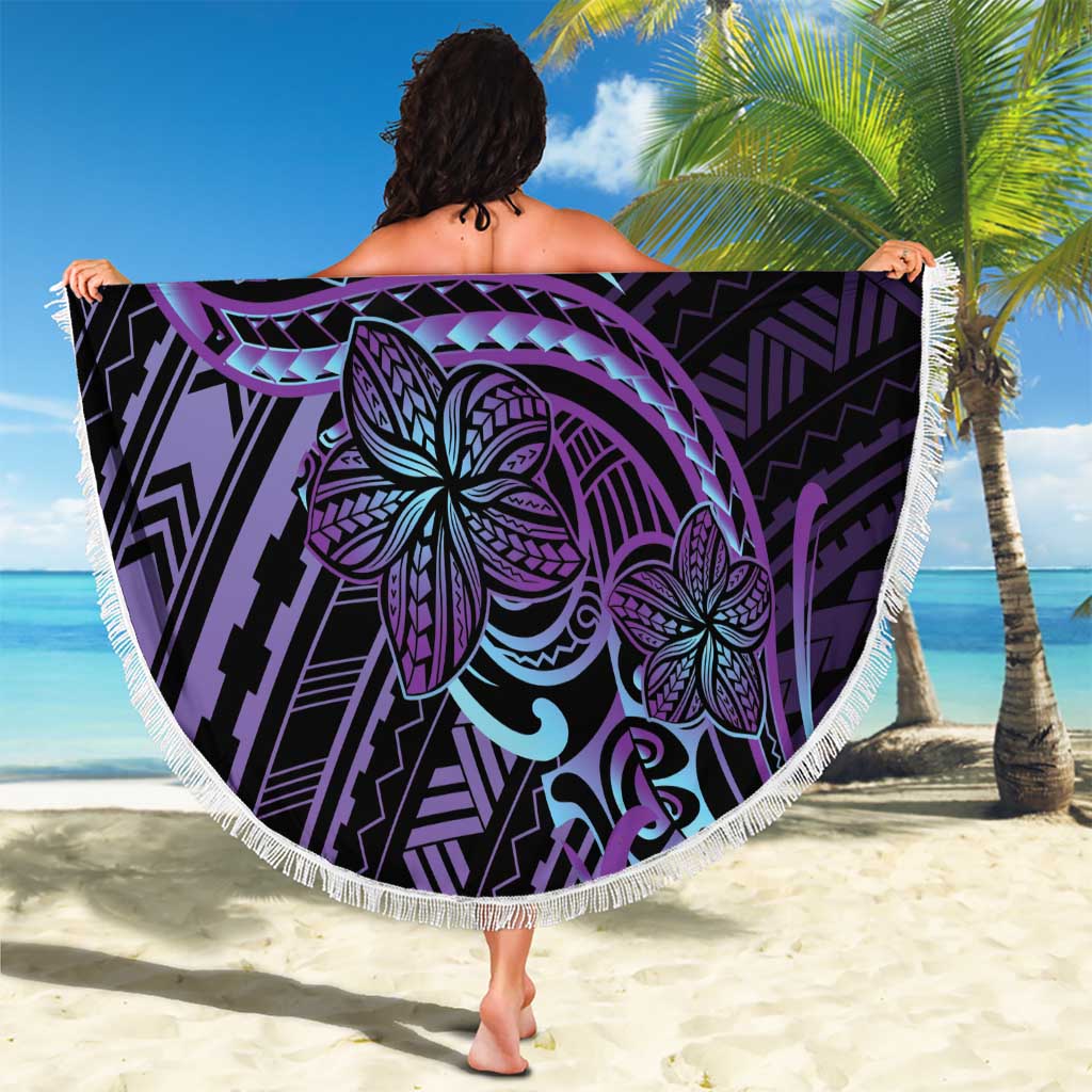 Teal Purple Polynesia Plumeria Tattoo Beach Blanket