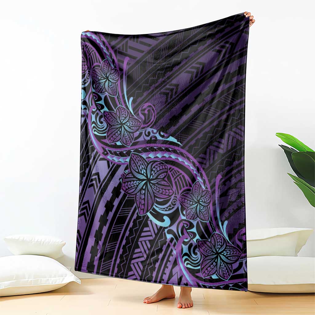 Teal Purple Polynesia Plumeria Tattoo Blanket