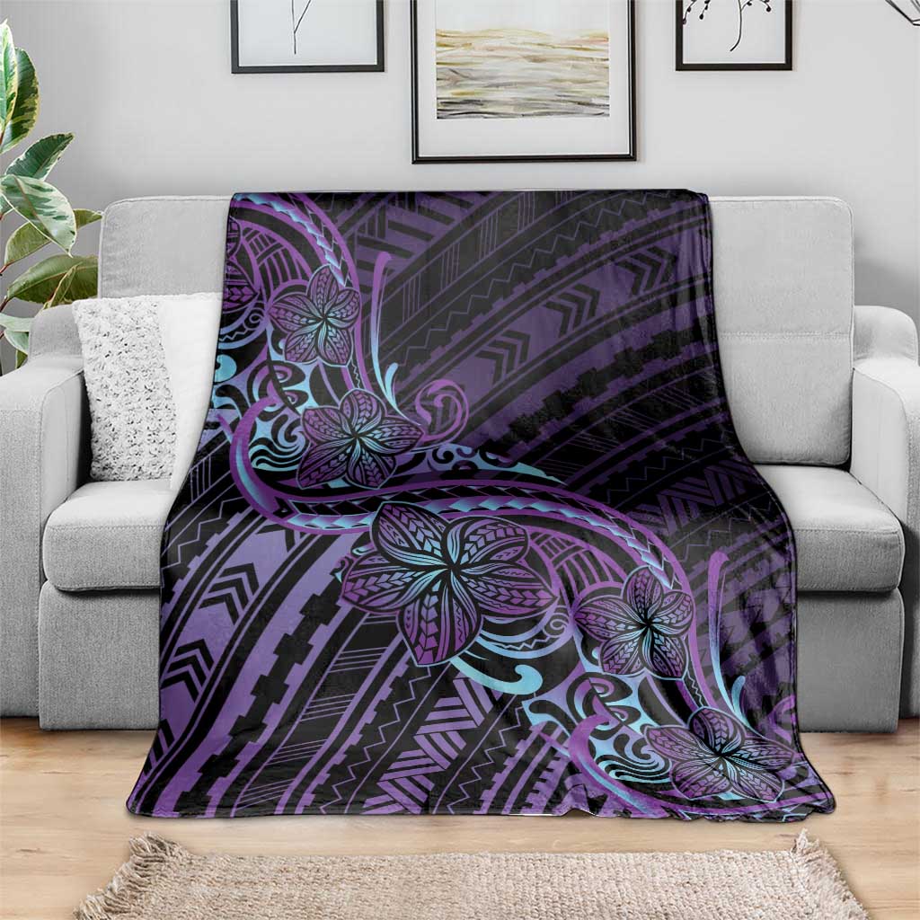 Teal Purple Polynesia Plumeria Tattoo Blanket