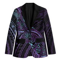 Teal Purple Polynesia Plumeria Tattoo Blazer