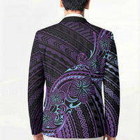 Teal Purple Polynesia Plumeria Tattoo Blazer