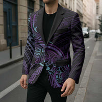 Teal Purple Polynesia Plumeria Tattoo Blazer