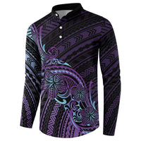 Teal Purple Polynesia Plumeria Tattoo Button Sweatshirt