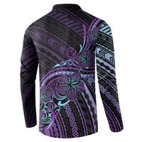 Teal Purple Polynesia Plumeria Tattoo Button Sweatshirt