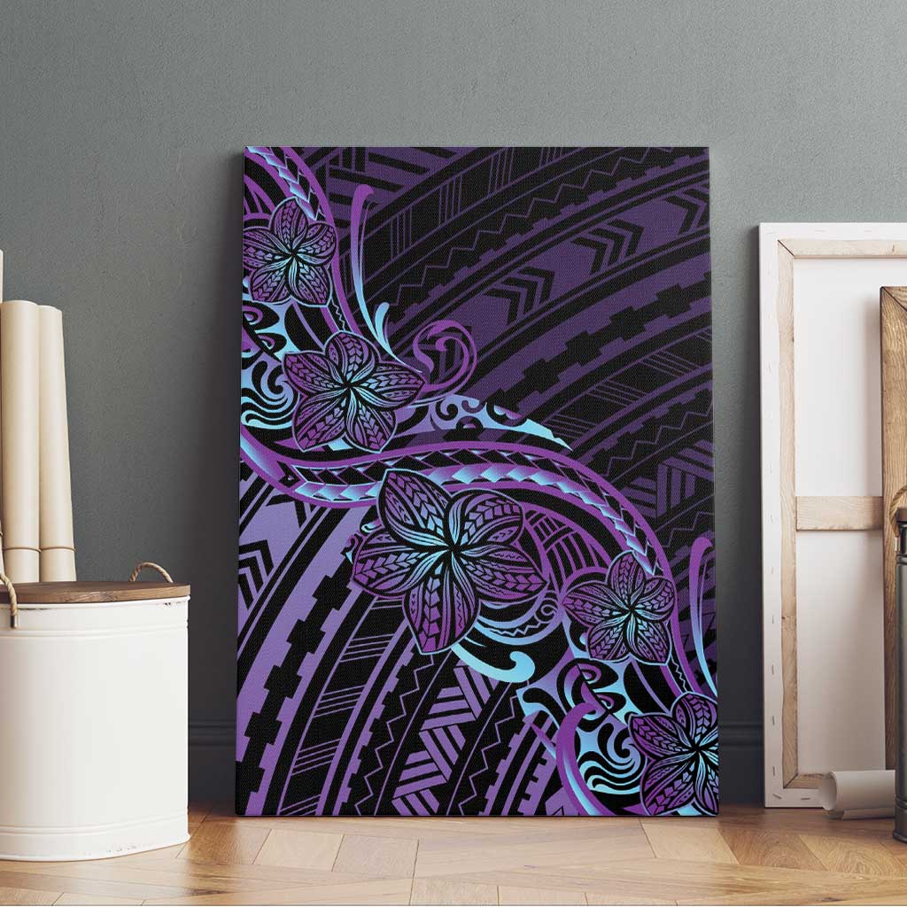 Teal Purple Polynesia Plumeria Tattoo Canvas Wall Art