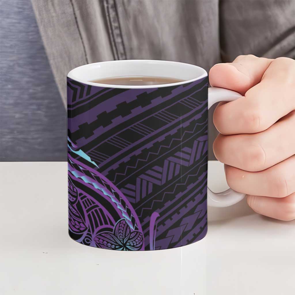 Teal Purple Polynesia Plumeria Tattoo Ceramic Mug