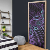 Teal Purple Polynesia Plumeria Tattoo Door Cover