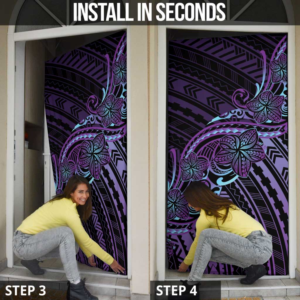 Teal Purple Polynesia Plumeria Tattoo Door Cover