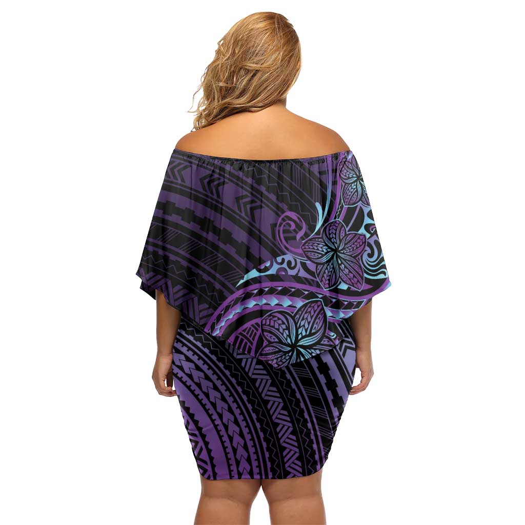 Teal Purple Polynesia Plumeria Tattoo Family Matching Off Shoulder Short Dress and Hawaiian Shirt LT14 - Polynesian Pride
