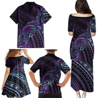 Teal Purple Polynesia Plumeria Tattoo Family Matching Puletasi and Hawaiian Shirt LT14 - Polynesian Pride