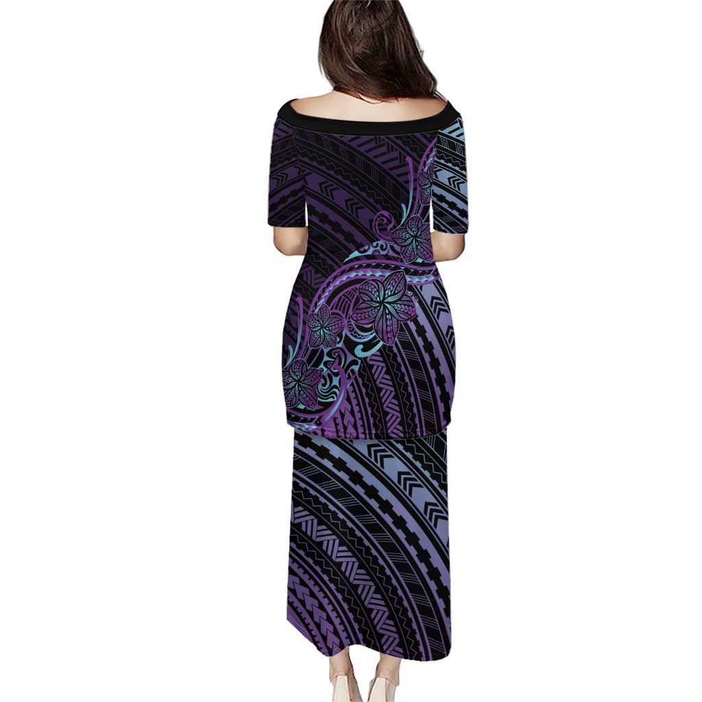 Teal Purple Polynesia Plumeria Tattoo Family Matching Puletasi and Hawaiian Shirt LT14 - Polynesian Pride