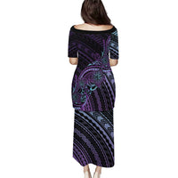 Teal Purple Polynesia Plumeria Tattoo Family Matching Puletasi and Hawaiian Shirt LT14 - Polynesian Pride