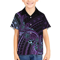 Teal Purple Polynesia Plumeria Tattoo Family Matching Puletasi and Hawaiian Shirt LT14 Son's Shirt Purple - Polynesian Pride