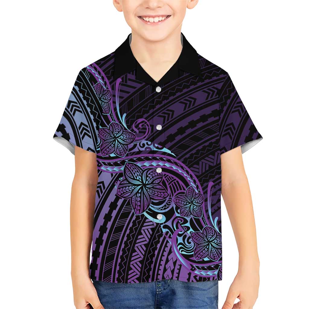 Teal Purple Polynesia Plumeria Tattoo Family Matching Summer Maxi Dress and Hawaiian Shirt LT14 Son's Shirt Purple - Polynesian Pride