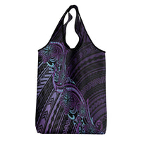 Teal Purple Polynesia Plumeria Tattoo Grocery Bag